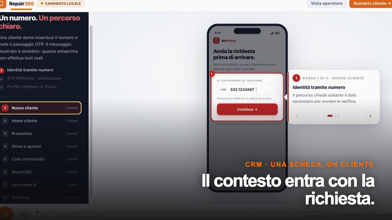 Schermata di prova del percorso Repair360, marcata candidato locale